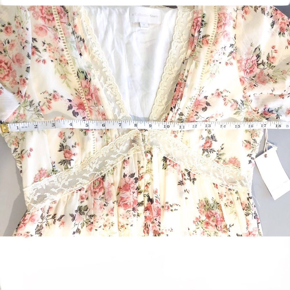 A Collective Story Floral Maxi Dress Lace Trim Tiered Boho Cottagecore M NWT - Picture 11 of 13